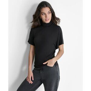 DKNY Women's Short-Sleeve Mock Neck Top Black Size XS MSRP $69